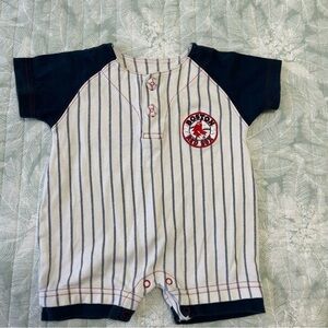 Baby Romper One Piece Onesie Boston Red Sox with Navy and White Stripes